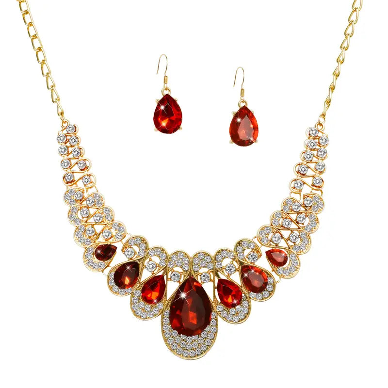 Gold Ruby Teardrop Jewelry Set