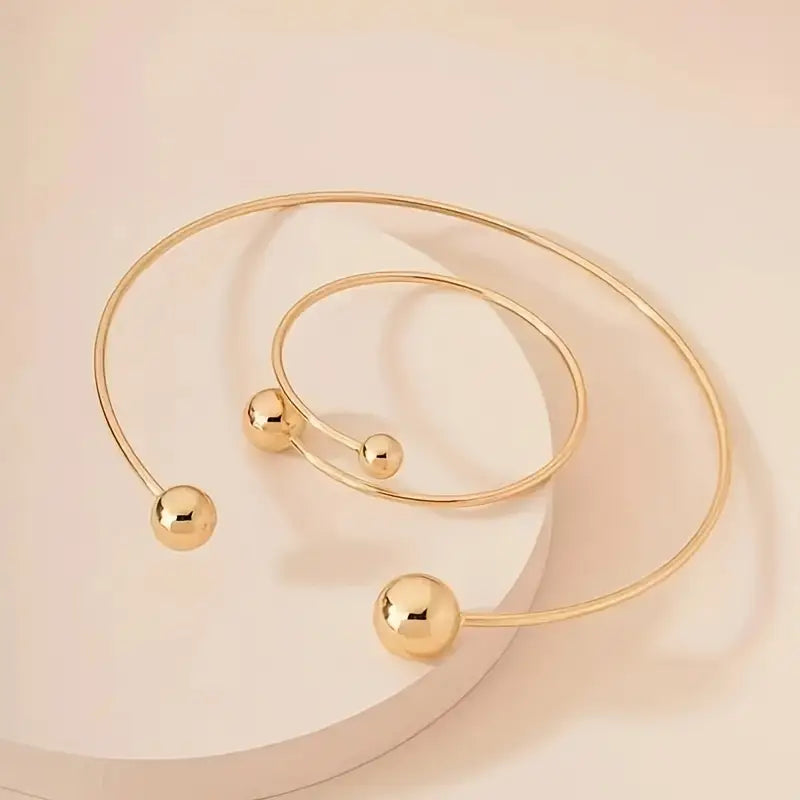 Rigid Necklace & Cuff Bracelet Set | Gold
