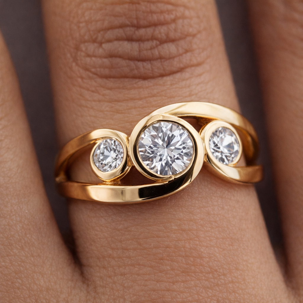 Vintage Gold-Plated Spiral Zirconia Ring