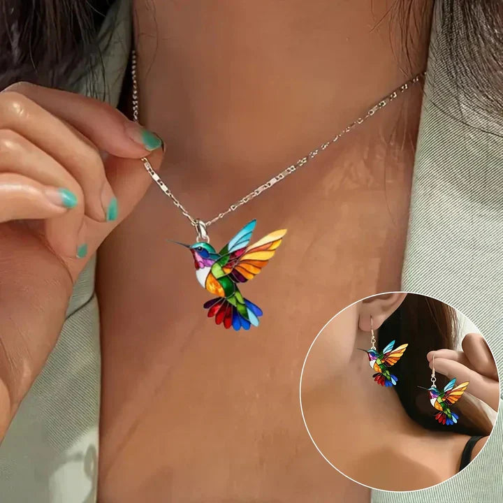 Beautiful Hummingbird Necklace with Bonus Earrings - Limited Time Offer