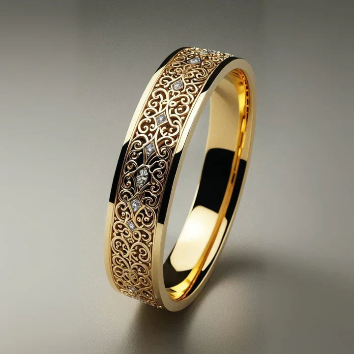 Exotic fine golden hollow ring