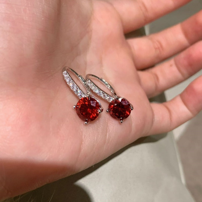 Silver Ruby Round Drop Earrings