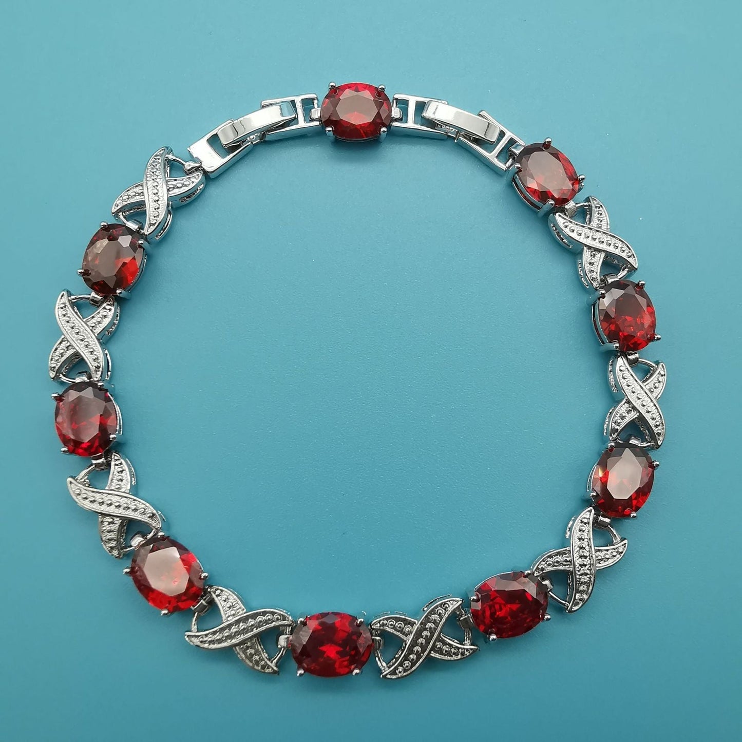 Silver Ruby Chain-Link Bracelet