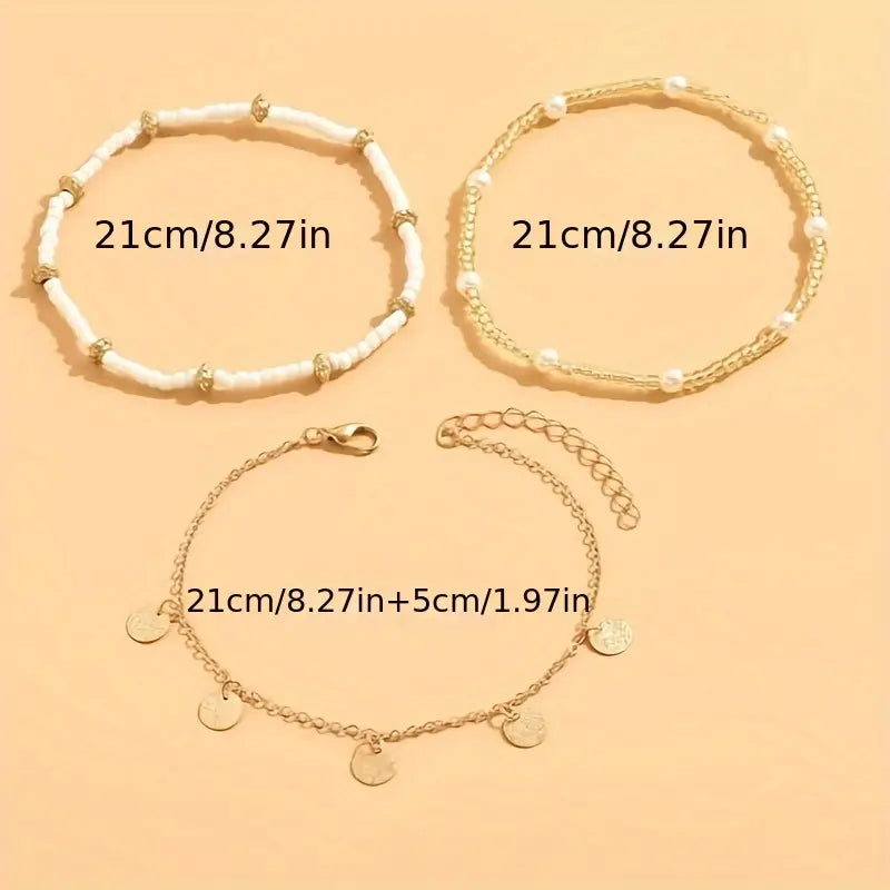 Coastal Charm – Set of 3 Layered Anklets
