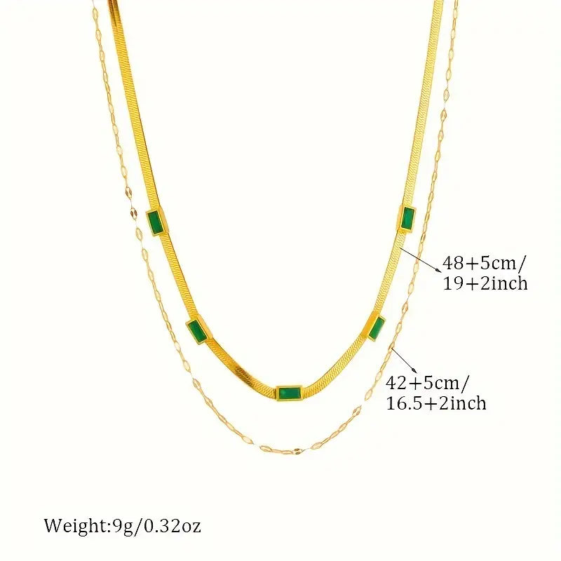 Sorella Double Row Necklace with Gem | Gold