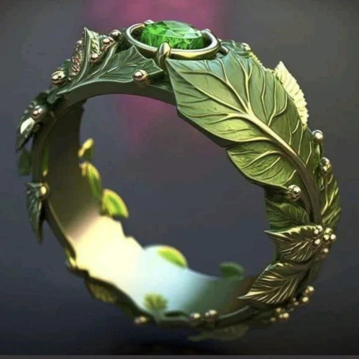 Exotic Ring with Green Leaf