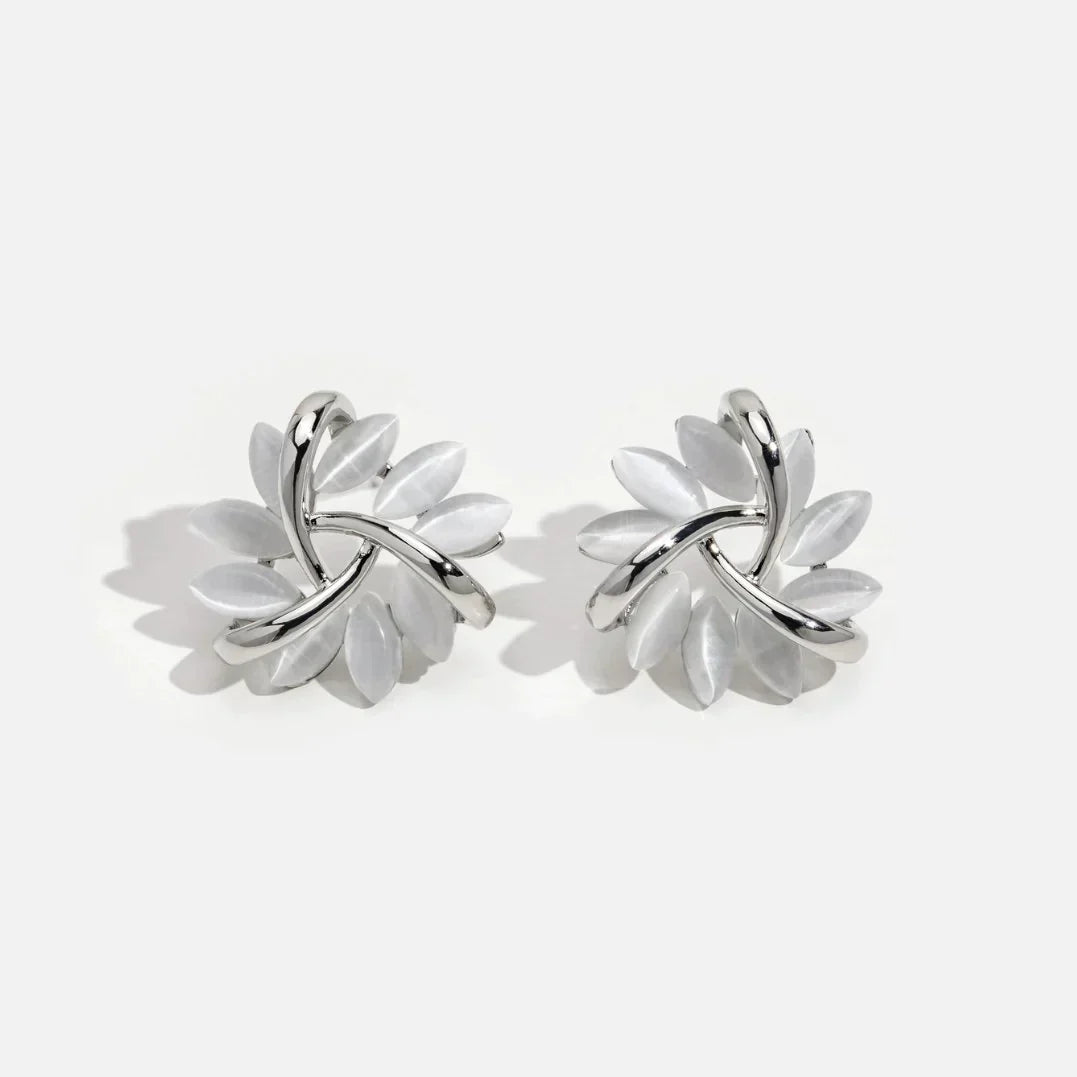 Elegant and Exquisite Circular Opal Flower Stud Earrings in Gold