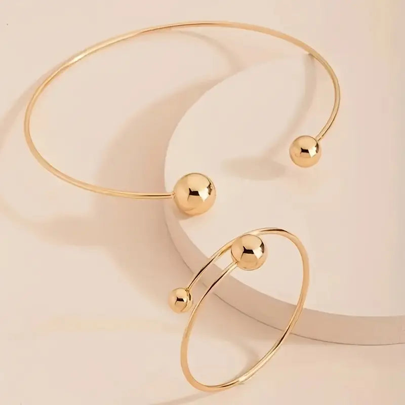 Rigid Necklace & Cuff Bracelet Set | Gold