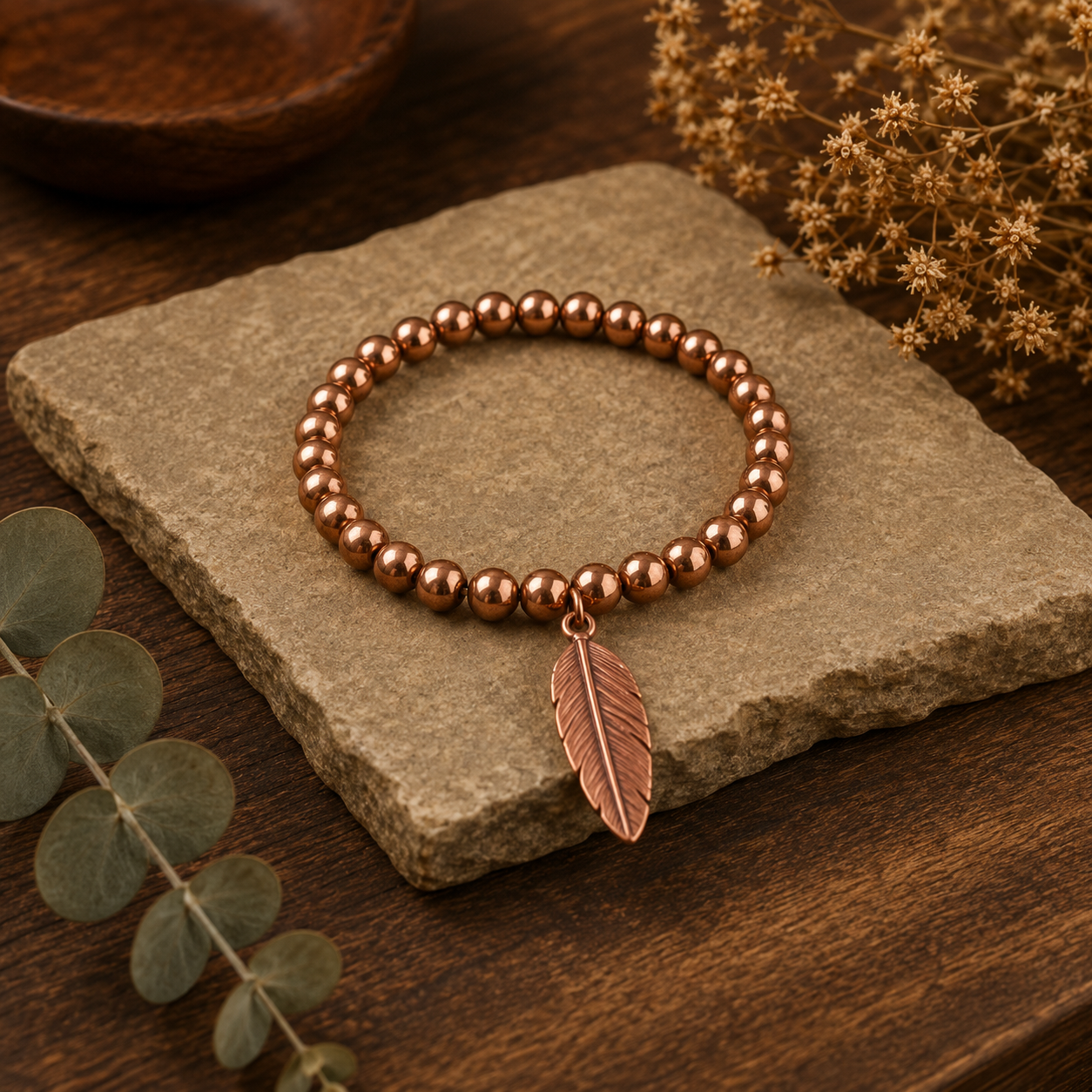 Feather Charm Gold Bracelet