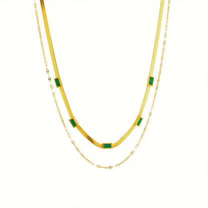Sorella Double Strand Retro Gold Necklace with Gemstone