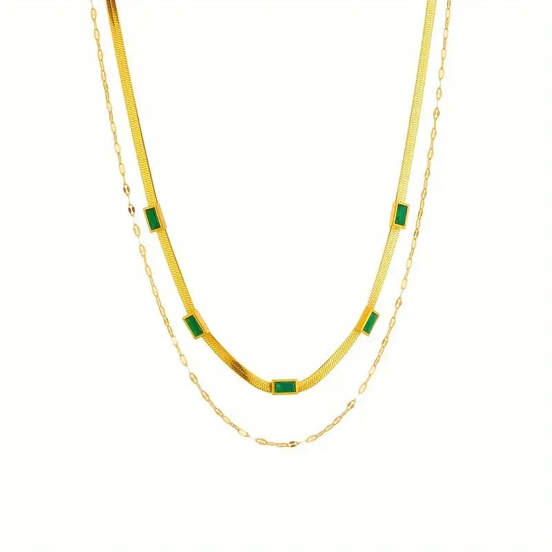 Sorella Double Row Necklace with Gem | Gold