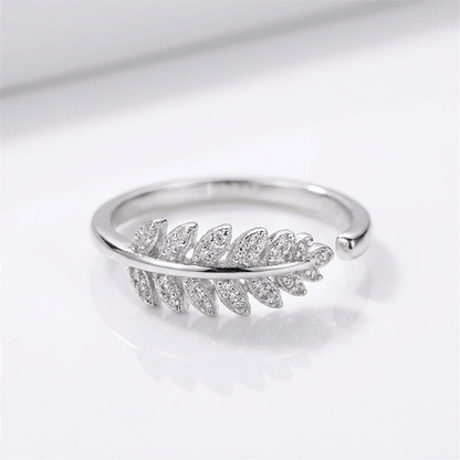 Silver Feather Zirconia Ring - (Adjustable)