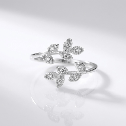 Silver Zirconia Leaf Wrap - (Adjustable)