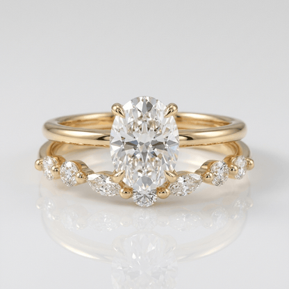 Gold Oval Diamond Marquise Band Set