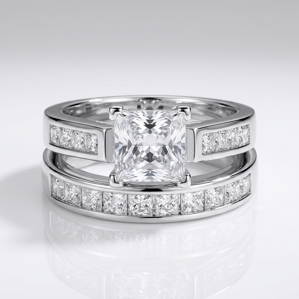 Silver Square Zirconia Halo Ring