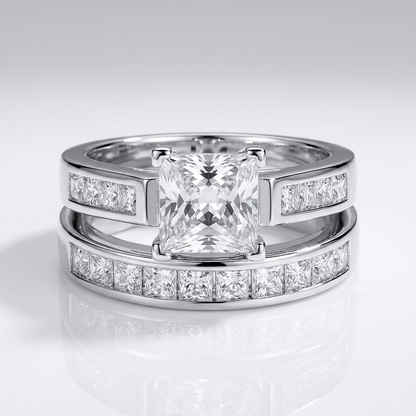 Silver Square Zirconia Halo Ring