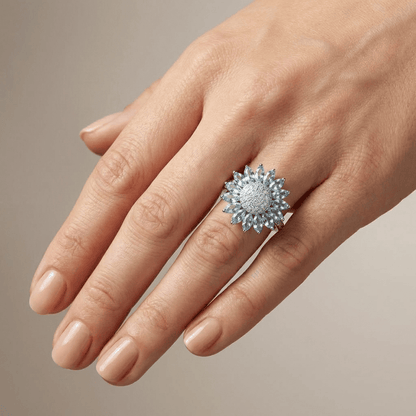 Silver Blue Topaz Flower Ring