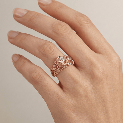 Zirconia Rose Carved Vintage Ring