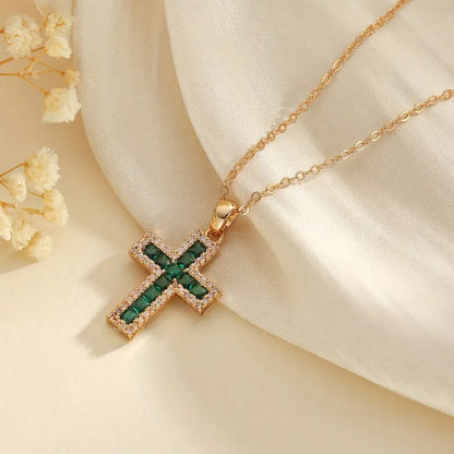 Gold Necklace with Emerald Cross Pendant Solene