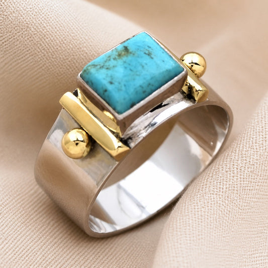 Classic Square Turquoise Bohemian Ring