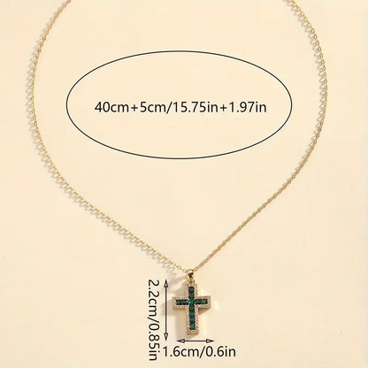 Gold Necklace with Emerald Cross Pendant Solene