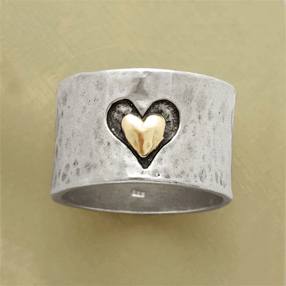 Retro Dual-Tone Silvery Heart Ring