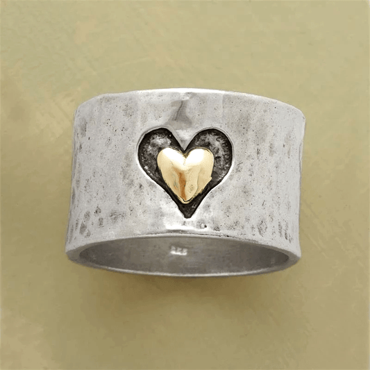 Retro Dual-Tone Silvery Heart Ring