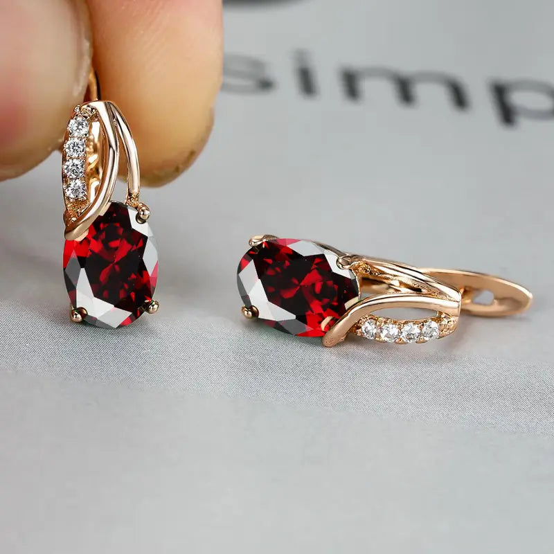 Gold Ruby Twisted Drop Earrings