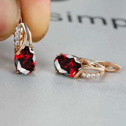 Gold Ruby Twisted Drop Earrings