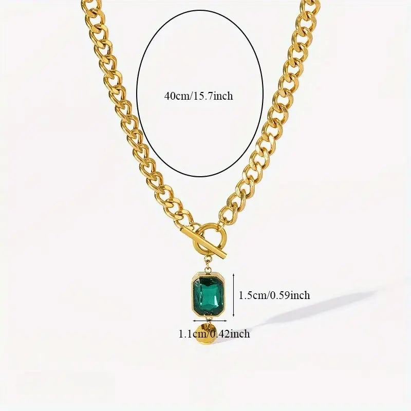 Gold Pendant Necklace with Emerald