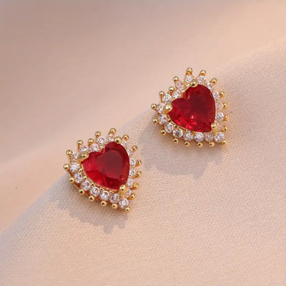 Gold Ruby Heart Jewelry Set
