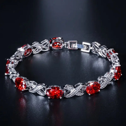 Silver Ruby Chain-Link Bracelet