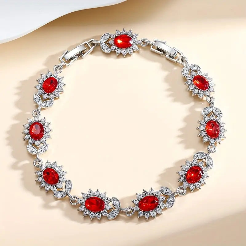 Silver Ruby Floral Bracelet