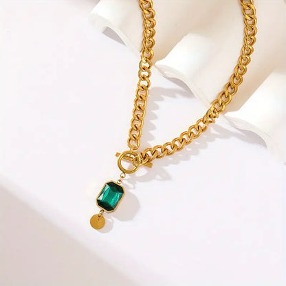 Gold Pendant Necklace with Emerald