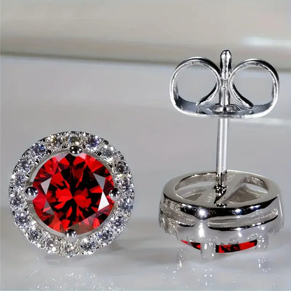 Silver Ruby Halo Stud Earrings