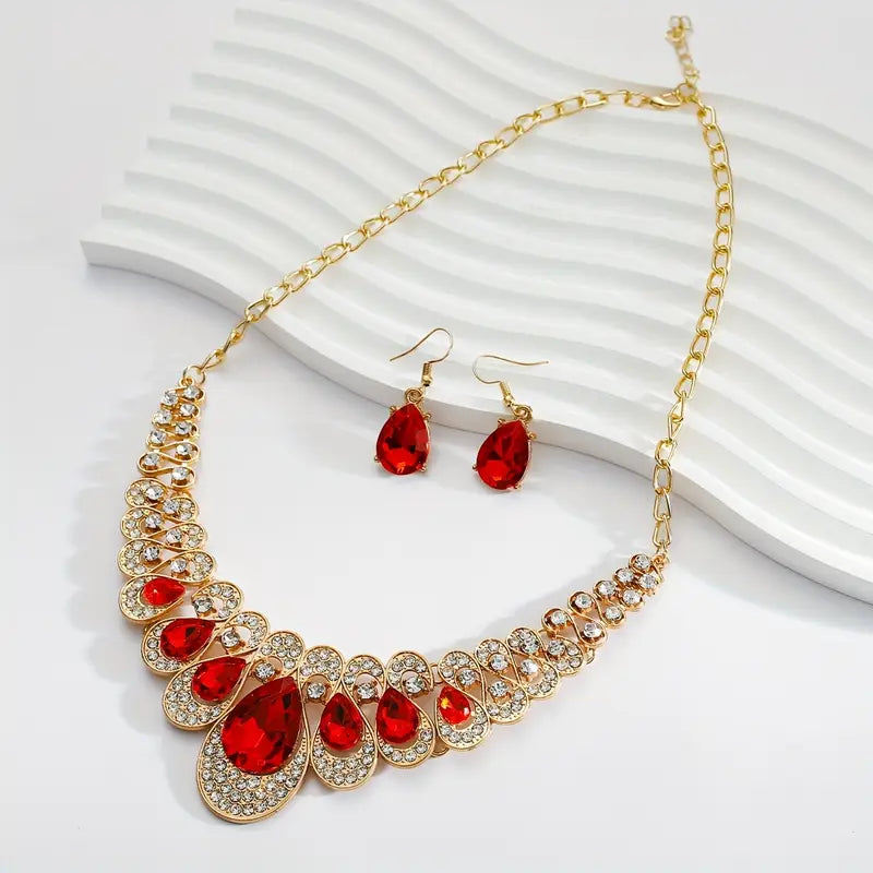 Gold Ruby Teardrop Jewelry Set