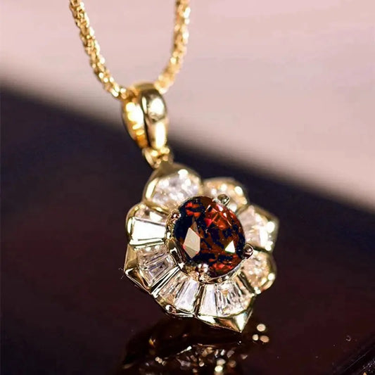 Gold Ruby Floral Pendant Necklace