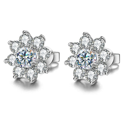 Moissanite Flower Stud Earrings Sterling Silver