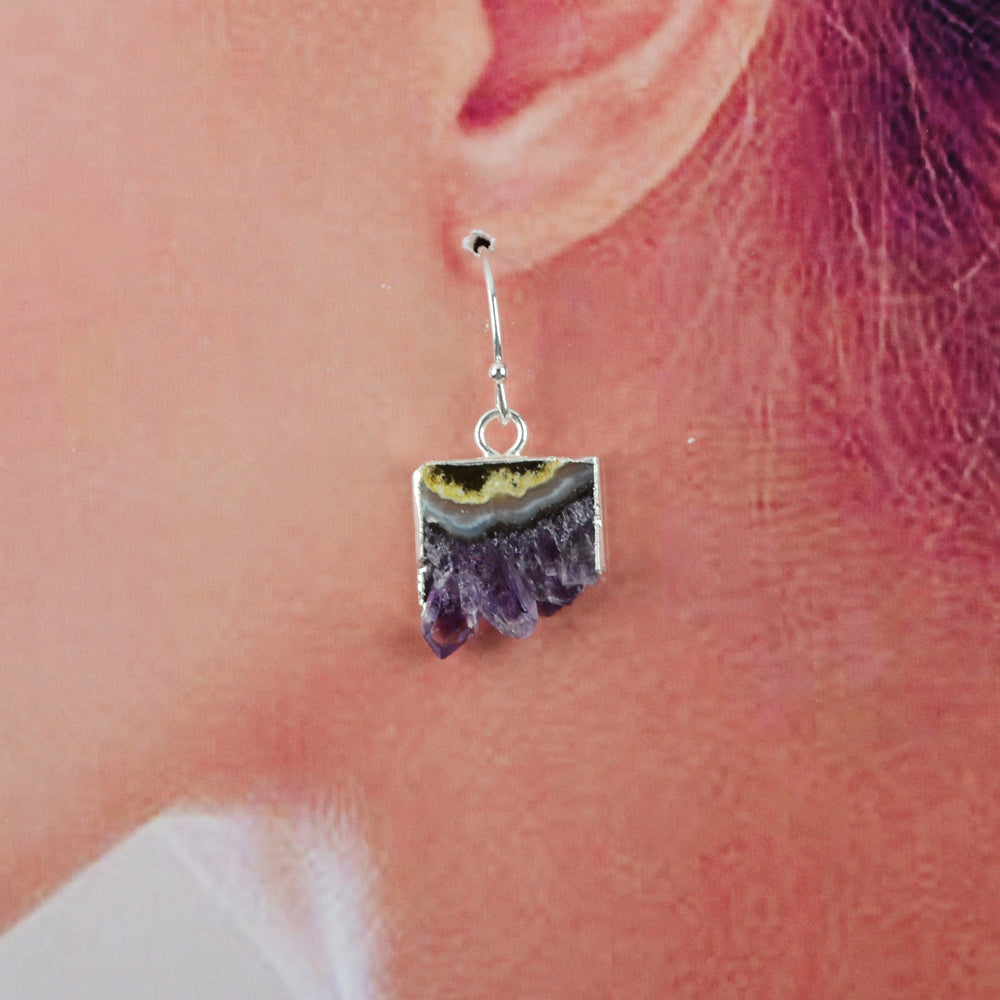 Amethyst Slice Druzy Earrings