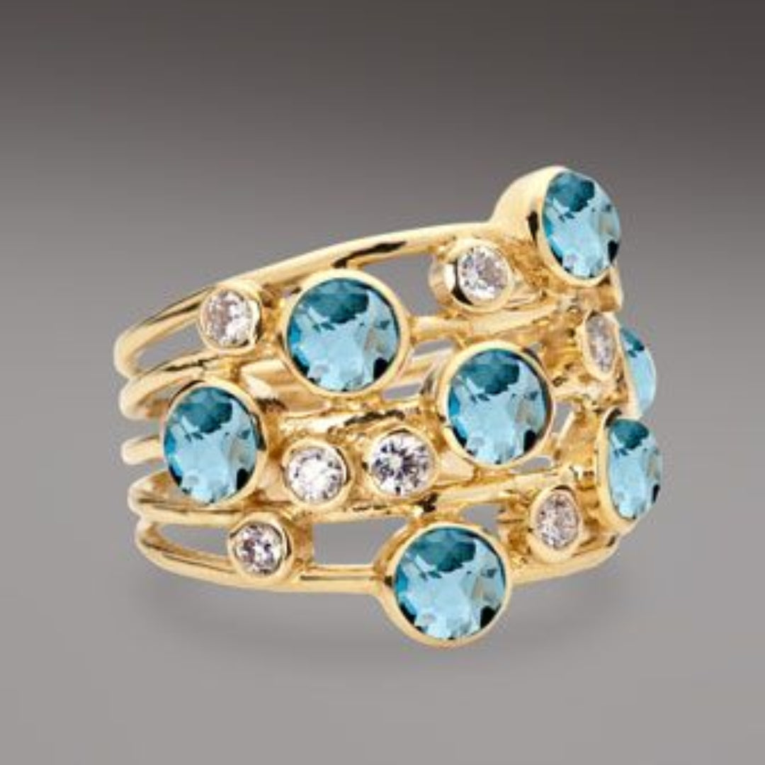 Vintage Blue Set Zirconia Golden Ring