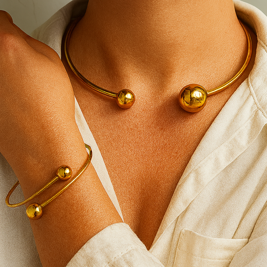Rigid Necklace & Cuff Bracelet Set | Gold