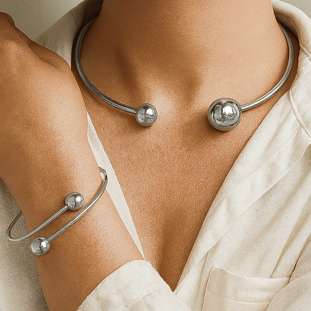 Rigid Necklace & Cuff Bracelet Set | Gold