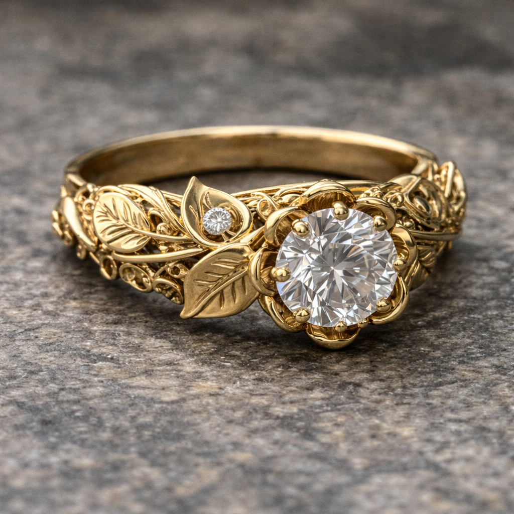 Golden Leaf Zirconia Ring