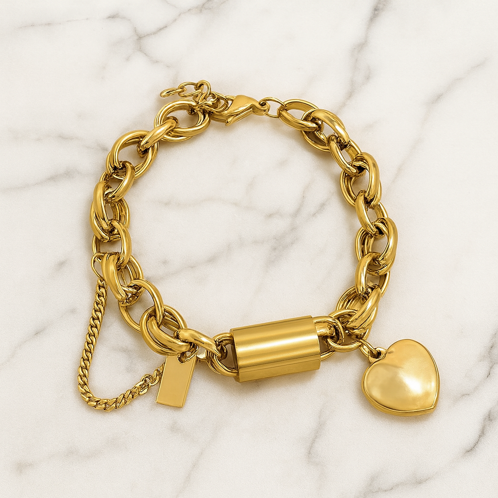 Thick Gold Heart Bracelet