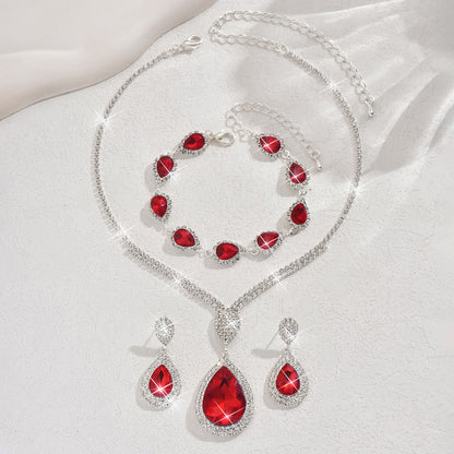 Silver Ruby Teardrop Jewelry Set