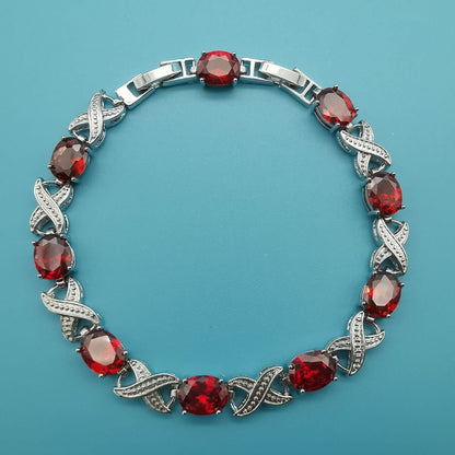 Silver Ruby Chain-Link Bracelet
