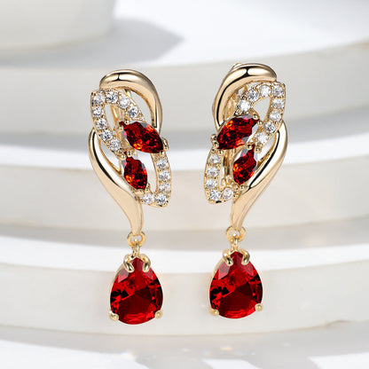 Gold Ruby Teardrop Drop Earrings