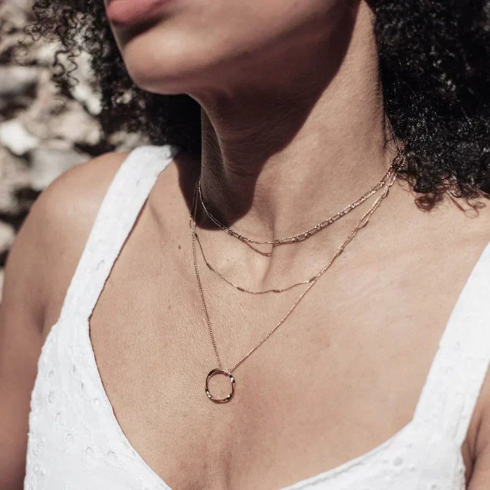 Three Row Open Circle Necklace | Gold