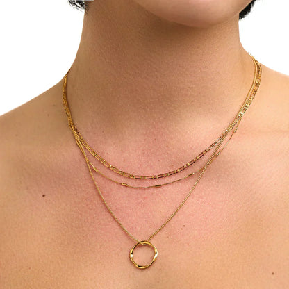 Three Row Open Circle Necklace | Gold