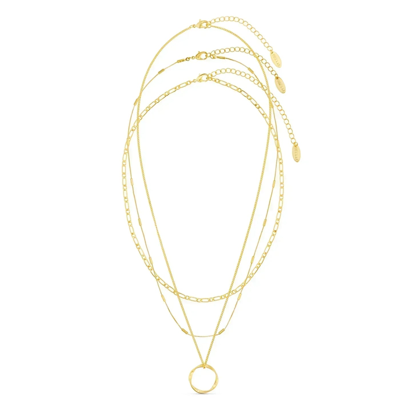 Three Row Open Circle Necklace | Gold